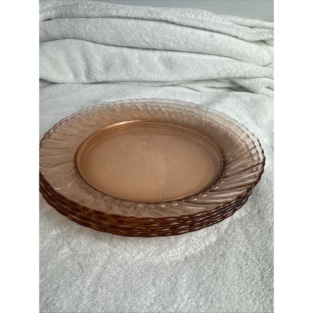 Vtg Arcoroc France 7.75" Salad Luncheon Plates Pink Rosaline Swirl Set Of 4 - Picture 2 of 5